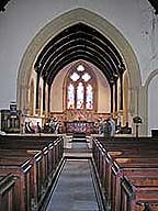 inside christ church. altar and stained glass windows