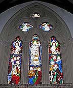 inside christ church. stained glass windows